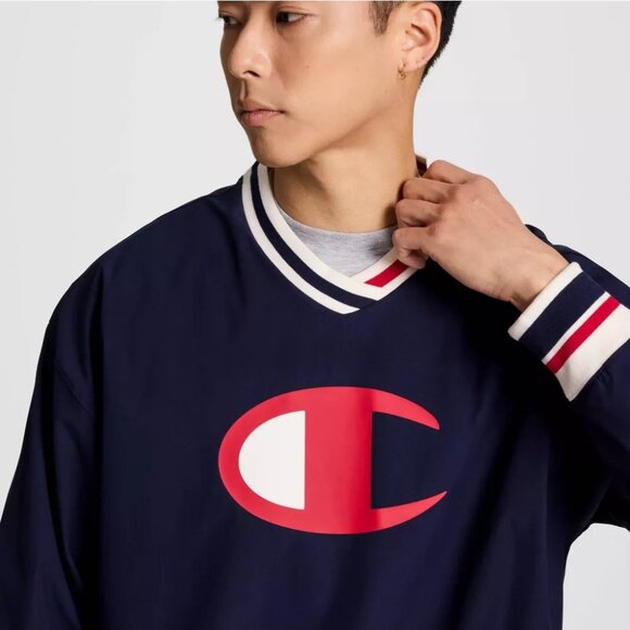 Champion Men's V-Neck Navy Blue Retro Design Pullover Jacket -- Size XL 45/49 - Picture 2 of 8